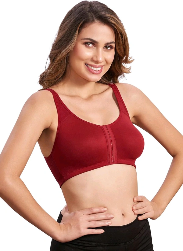 Women Cotton Brushed Lycra Full Coverage No Bounce, Non-Wired, Non-Padded Front Open Magic Bra with Back Support - Merlot, 44B