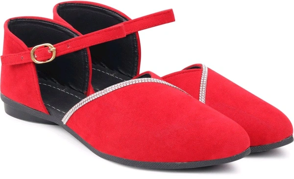 Saba Collection Women Flats Sandal (Black, 7) - Red, 3
