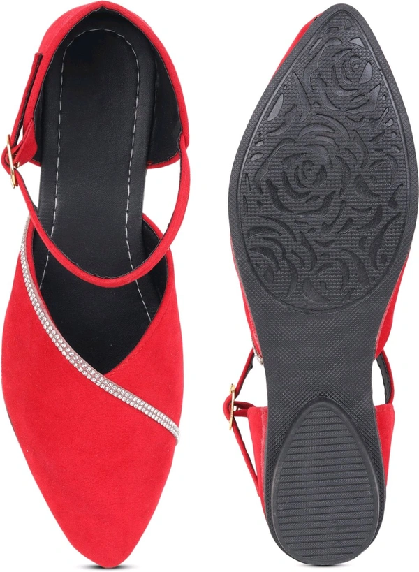 Saba Collection Women Flats Sandal (Black, 7) - Red, 3