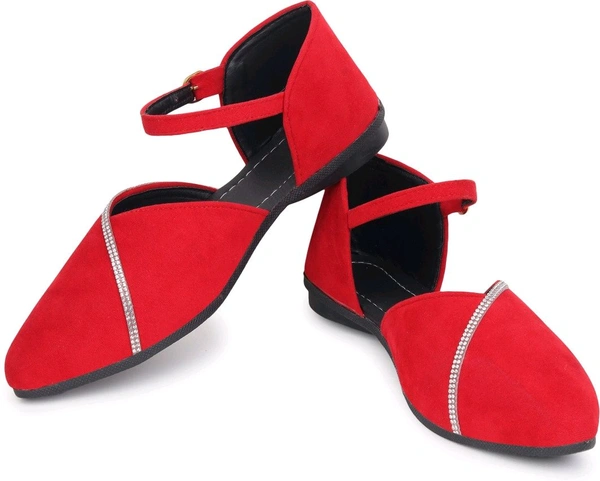 Saba Collection Women Flats Sandal (Black, 7) - Red, 3