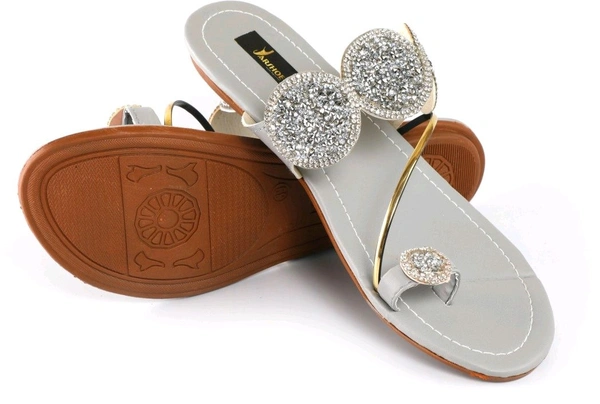 Bootify Women Flats Sandal (Grey, 7) - Cotton Seed, 6