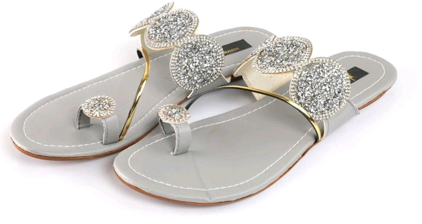 Bootify Women Flats Sandal (Grey, 7) - Cotton Seed, 8