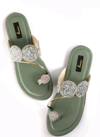 Bootify Women Flats Sandal (Grey, 7) - Camouflage Green, 9