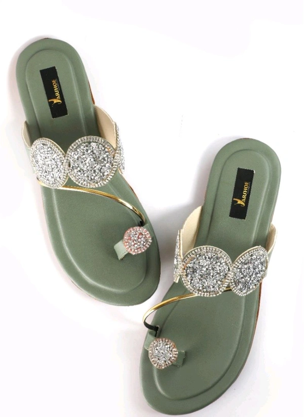 Bootify Women Flats Sandal (Grey, 7) - Camouflage Green, 9
