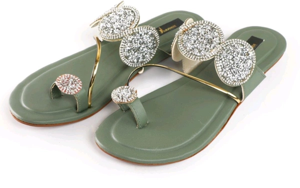 Bootify Women Flats Sandal (Grey, 7) - Camouflage Green, 9