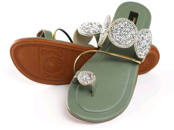 Bootify Women Flats Sandal (Grey, 7) - Camouflage Green, 9