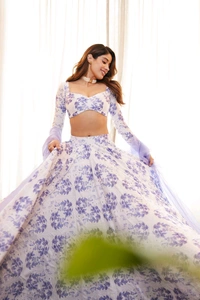 Janhvi Kapoor In Our Lehenga Set With Blouse And Organza Duptta - Free Size, Amethyst Smoke