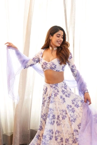Janhvi Kapoor In Our Lehenga Set With Blouse And Organza Duptta - Free Size, Amethyst Smoke