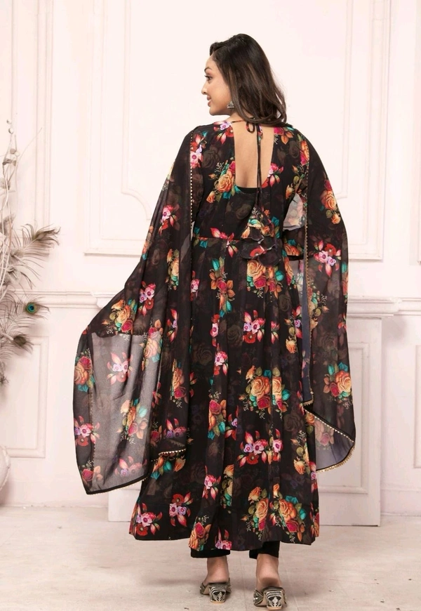 Presenting New Pure Soft Heavy Faux Georgette Fabric Anarkali Pent Duppta Ready To Wear Collection* - L, Black