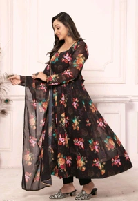Presenting New Pure Soft Heavy Faux Georgette Fabric Anarkali Pent Duppta Ready To Wear Collection* - L, Black