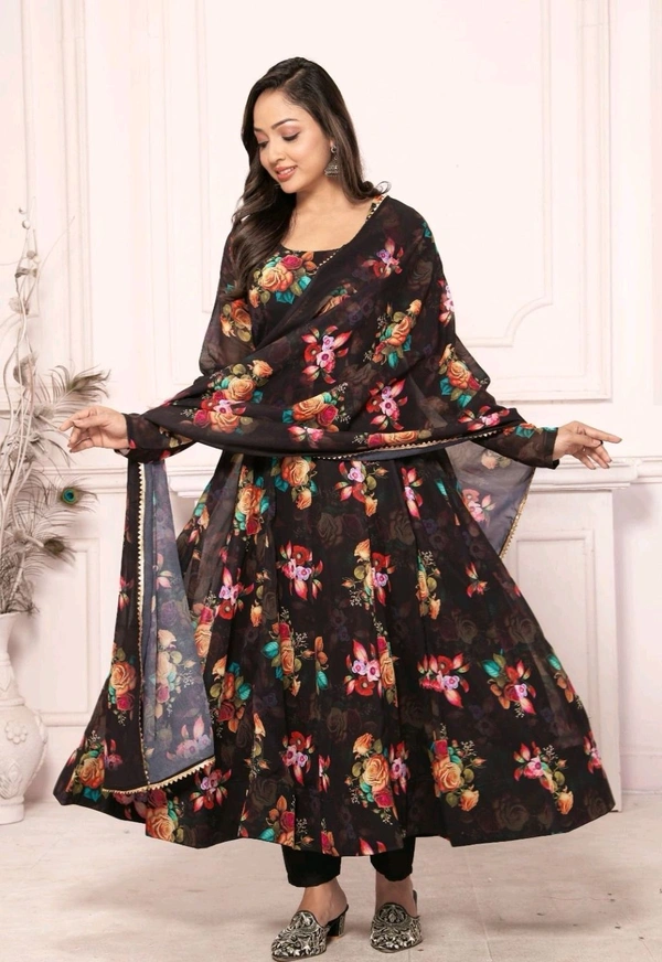 Presenting New Pure Soft Heavy Faux Georgette Fabric Anarkali Pent Duppta Ready To Wear Collection* - M, Black