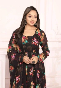 Presenting New Pure Soft Heavy Faux Georgette Fabric Anarkali Pent Duppta Ready To Wear Collection* - XXL, Black
