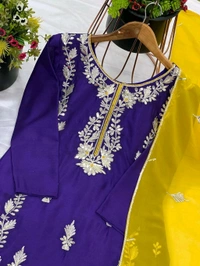 Elegant Heavy Chinnon Silk Embroidered Set with Full Sleeves & Sequence Work" - Meteorite, XXL