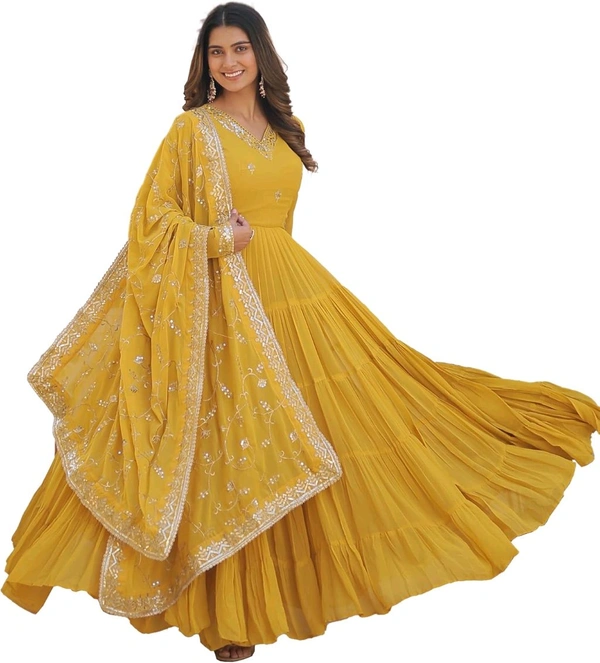Women's Georgette Anarkali kurta set & Duptta For Women - Hokey Pokey, XXL