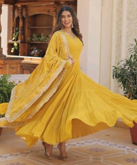 Women's Georgette Anarkali kurta set & Duptta For Women - Hokey Pokey, XXL