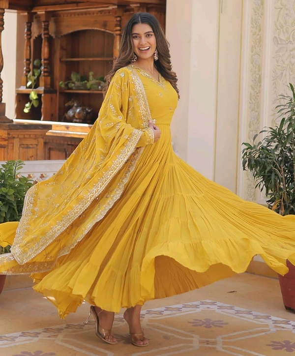 Women's Georgette Anarkali kurta set & Duptta For Women - Hokey Pokey, XXL