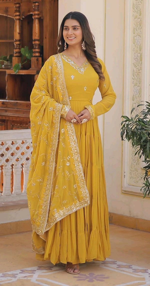 Women's Georgette Anarkali kurta set & Duptta For Women - Hokey Pokey, XXL