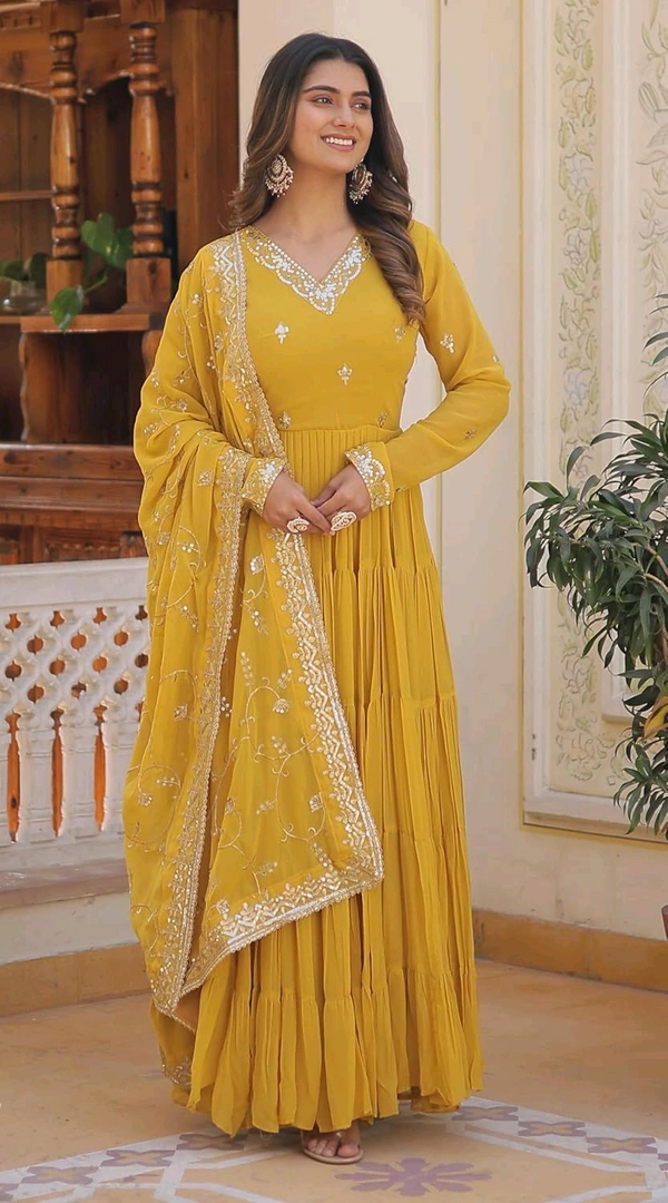Women's Georgette Anarkali kurta set & Duptta For Women - Hokey Pokey, XXL
