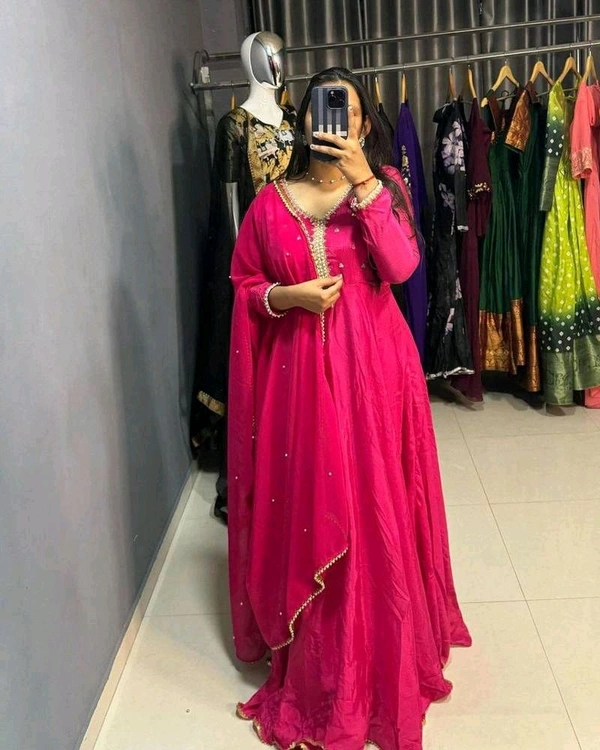 Rayon Blend Stitched Anarkali Gown (Pink) - Maroon Flush, L