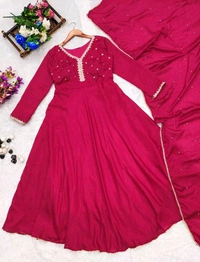 Rayon Blend Stitched Anarkali Gown (Pink) - Maroon Flush, L