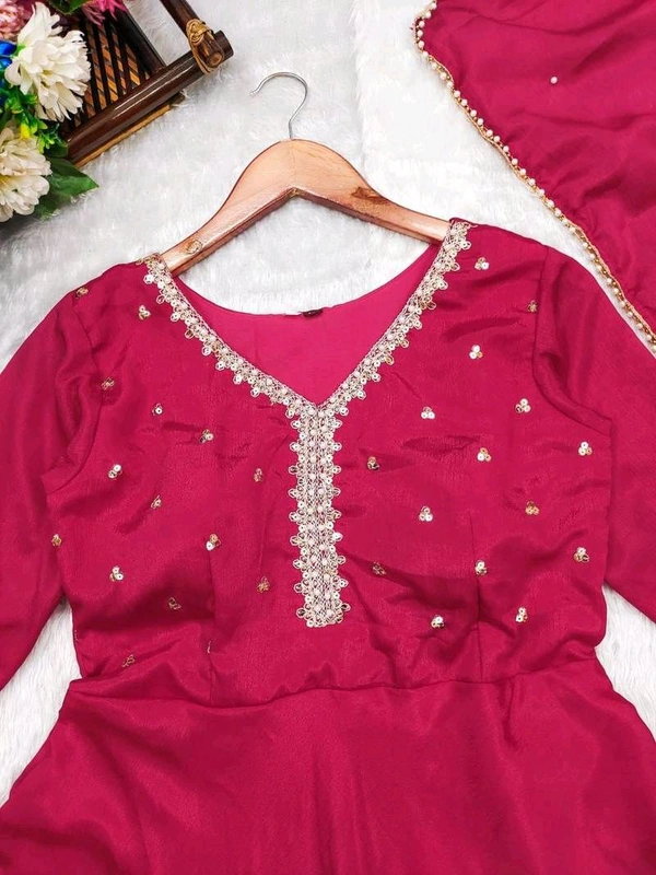Rayon Blend Stitched Anarkali Gown (Pink) - Maroon Flush, XXL