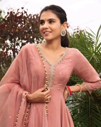 Rayon Blend Stitched Anarkali Gown (Pink) - Cornflower Lilac, XXXL