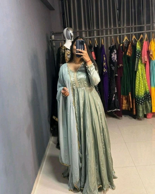 Rayon Blend Stitched Anarkali Gown (Pink) - Powder Ash, XXXL