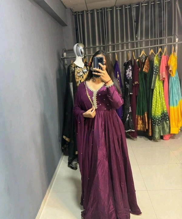 Rayon Blend Stitched Anarkali Gown (Pink) - Finn, XXXL