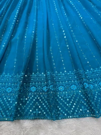 Foux Gorgette Semi Stitch Lehengha - XXL, Venice Blue
