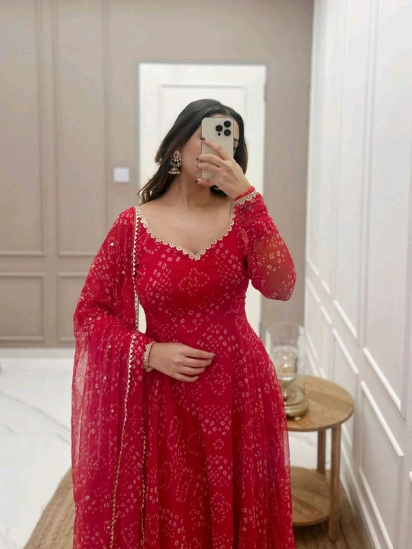 Elegant Georgette Anarkali Set - Red Devil, S