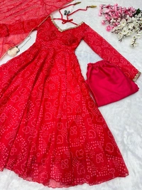 Elegant Georgette Anarkali Set - Red Devil, XS