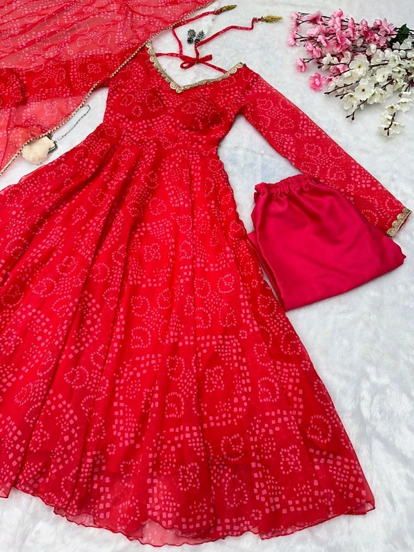 Elegant Georgette Anarkali Set - Red Devil, XS