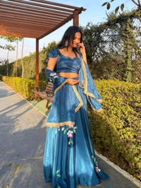 Pure Chinon Lehenga Choli with Hand-Painted Dupatta and Elegant Lace Border - Blumine, XL