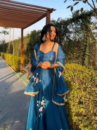 Pure Chinon Lehenga Choli with Hand-Painted Dupatta and Elegant Lace Border - Blumine, XL