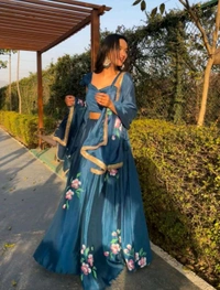 Pure Chinon Lehenga Choli with Hand-Painted Dupatta and Elegant Lace Border - Blumine, XL