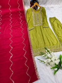 New Launching Heavy Chinnon Silk Salwar Kameez With Dupatta For Wedding Wearbridesmaid_outtfit - Husk, M