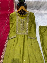 New Launching Heavy Chinnon Silk Salwar Kameez With Dupatta For Wedding Wearbridesmaid_outtfit - Husk, M