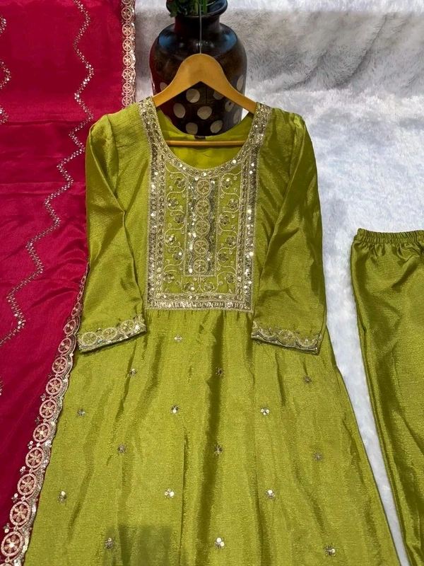 New Launching Heavy Chinnon Silk Salwar Kameez With Dupatta For Wedding Wearbridesmaid_outtfit - Husk, M