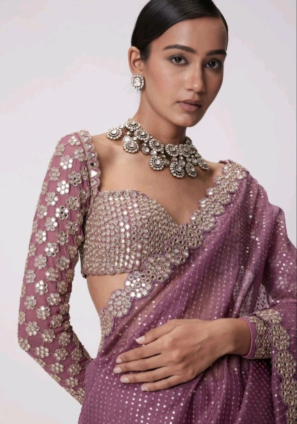 Purple Lehenga And Dupatta Organza Embroidery Mirror Butti Work Bridal Set - Strikemaster, Free Size