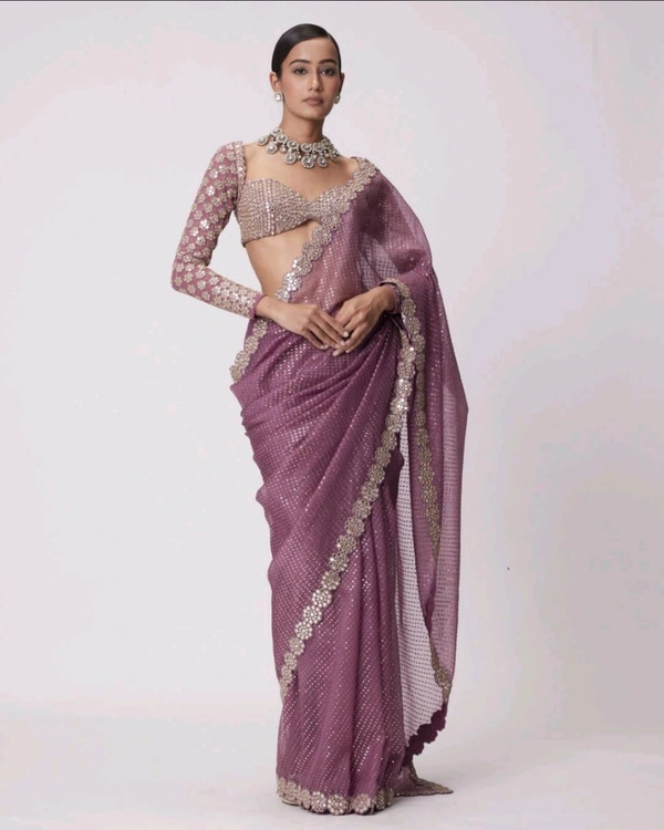 Purple Lehenga And Dupatta Organza Embroidery Mirror Butti Work Bridal Set - Strikemaster, Free Size