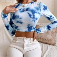 Western Stylish Crop Tie and Dye Top for Jeans Skirt Women/Girls Tops  - Chambray, M
