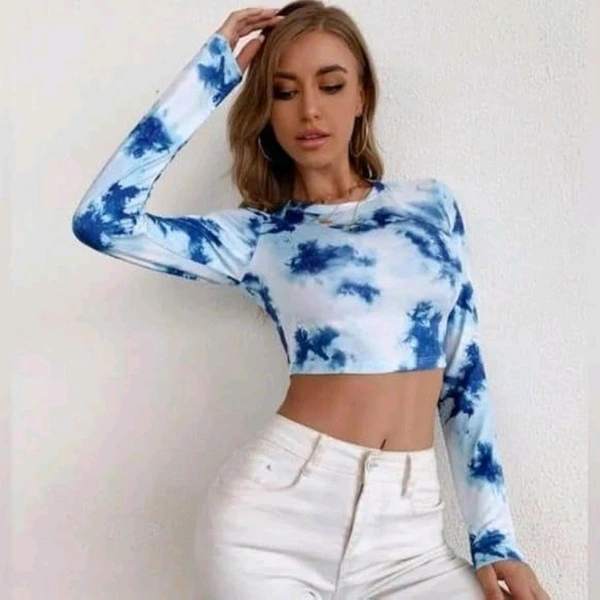 Western Stylish Crop Tie and Dye Top for Jeans Skirt Women/Girls Tops  - Chambray, M