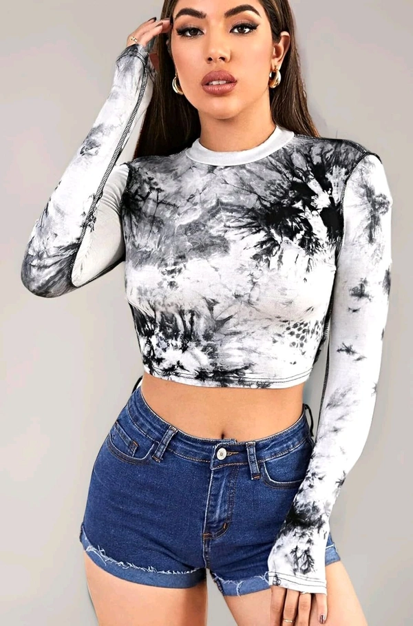 Western Stylish Crop Tie and Dye Top for Jeans Skirt Women/Girls Tops  - Black, S