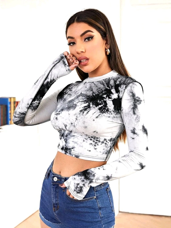 Western Stylish Crop Tie and Dye Top for Jeans Skirt Women/Girls Tops  - Black, S
