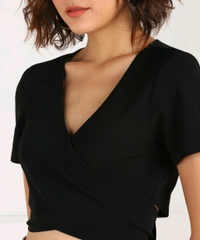 Casual Regular Sleeves Solid Women Black Top - Black, L