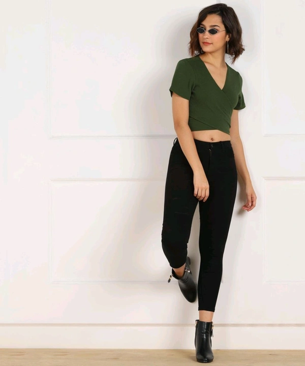 Casual Regular Sleeves Solid Women Black Top - Green, L