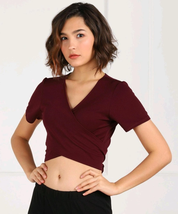 Casual Regular Sleeves Solid Women Black Top - maroon, M