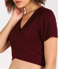Casual Regular Sleeves Solid Women Black Top - maroon, M