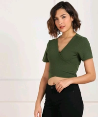 Casual Regular Sleeves Solid Women Black Top - Green, M