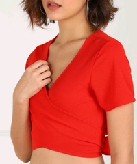 Casual Regular Sleeves Solid Women Black Top - Red, M